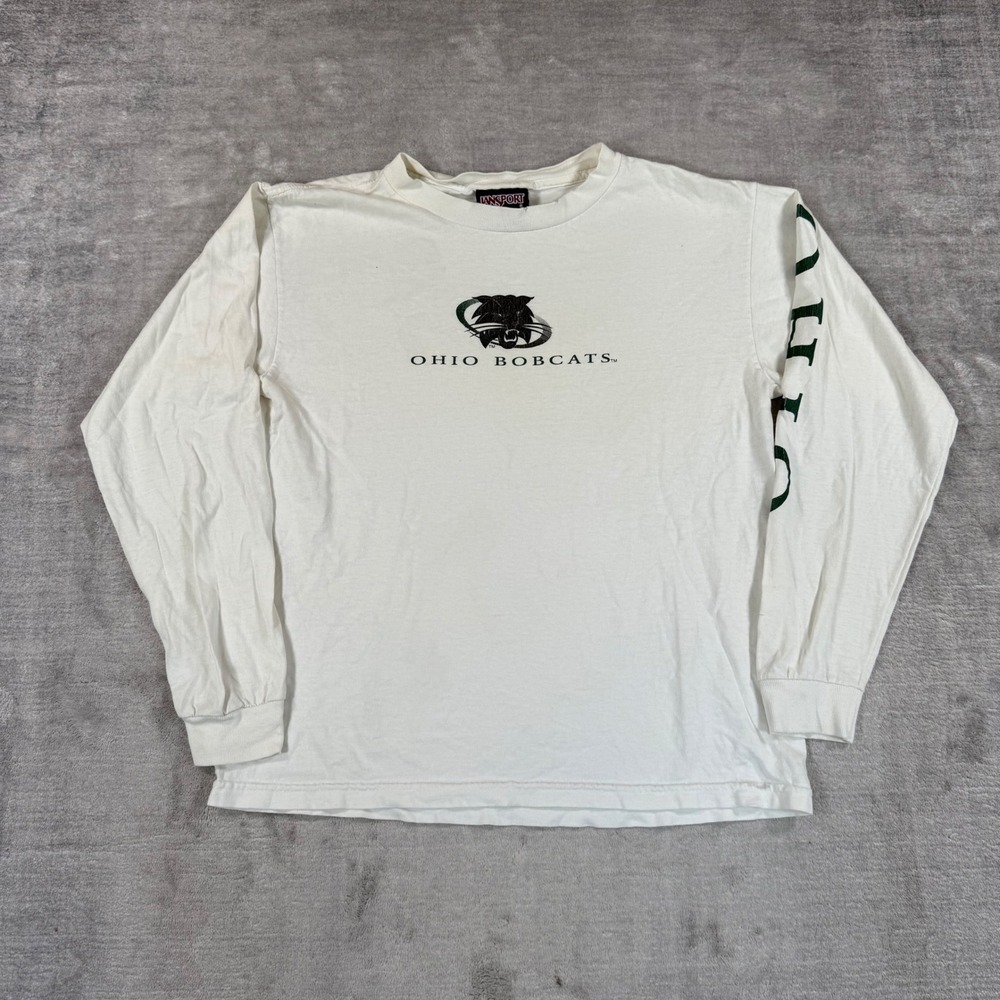 Ohio Bobcats Shirt Mens Large White Vintage 90s Jansport Long sleeve USA Made